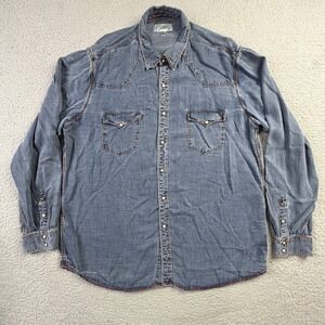 Ryan Michael Western Shirt Indigo Tencel Pearl Snap Long Sleeve Mens XXL
